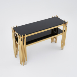 1200mm Modern Black Faux Marble Narrow Console Table with Storage Shelf and 4 Gold Legs - thumbnail 8