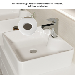 "60"" Floating Bathroom Vanity Cultured Marble Top with Ceramic Vessel Sink White" - thumbnail 7