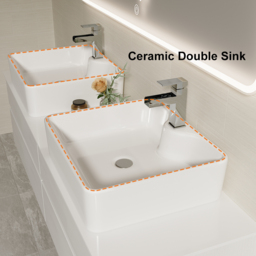 "60"" Floating Bathroom Vanity Cultured Marble Top with Ceramic Vessel Sink White" - thumbnail 5