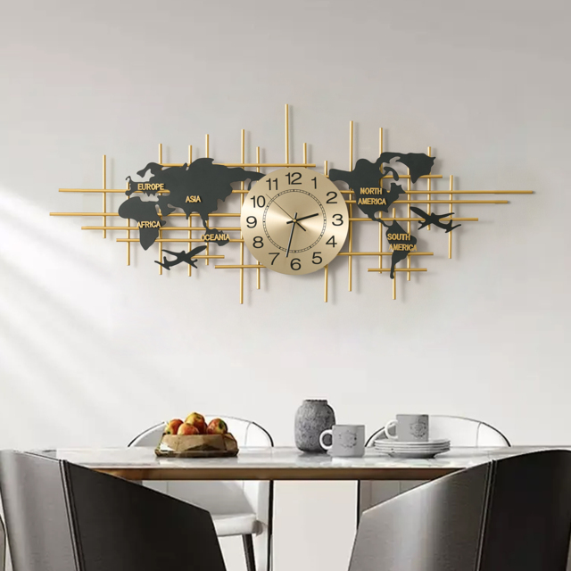 116 cm Enlarged Metal Wall Clock Map Decor Creative Silent Clocks Art for Living Room - image 1