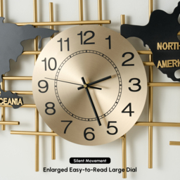 116 cm Enlarged Metal Wall Clock Map Decor Creative Silent Clocks Art for Living Room - thumbnail 9
