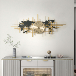 116 cm Enlarged Metal Wall Clock Map Decor Creative Silent Clocks Art for Living Room - thumbnail 5