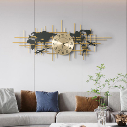 116 cm Enlarged Metal Wall Clock Map Decor Creative Silent Clocks Art for Living Room - thumbnail 2