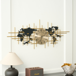 116 cm Enlarged Metal Wall Clock Map Decor Creative Silent Clocks Art for Living Room - thumbnail 6