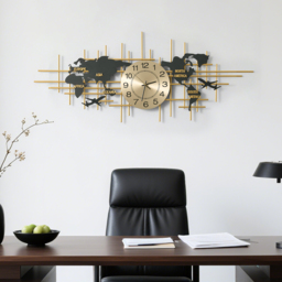 116 cm Enlarged Metal Wall Clock Map Decor Creative Silent Clocks Art for Living Room - thumbnail 3