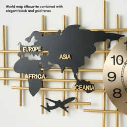 116 cm Enlarged Metal Wall Clock Map Decor Creative Silent Clocks Art for Living Room - thumbnail 8