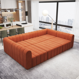 300 cm Velvet Convertible Modular Sectional Sofa Orange Upholstered 6-Seater Sofa Set - thumbnail 2