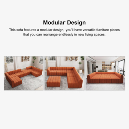 300 cm Velvet Convertible Modular Sectional Sofa Orange Upholstered 6-Seater Sofa Set - thumbnail 8
