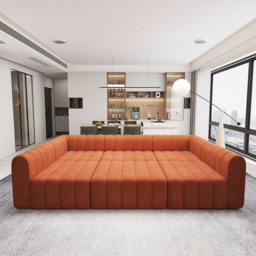 300 cm Velvet Convertible Modular Sectional Sofa Orange Upholstered 6-Seater Sofa Set
