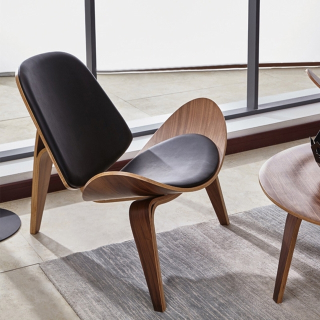 Leather Walnut Tripod Accent Chair - image 1