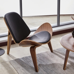 Leather Walnut Tripod Accent Chair - thumbnail 1