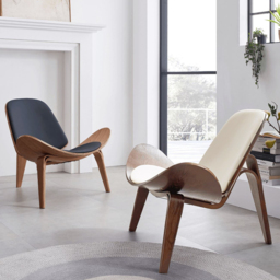 Leather Walnut Tripod Accent Chair - thumbnail 3