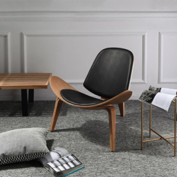 Leather Walnut Tripod Accent Chair - thumbnail 2
