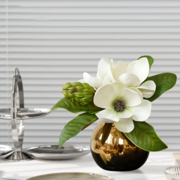 Fashionable Artificial Flowers in Vase Faux Magnolia Gold Glass Ball Vase Set - thumbnail 6