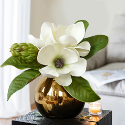Fashionable Artificial Flowers in Vase Faux Magnolia Gold Glass Ball Vase Set - thumbnail 7