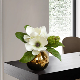 Fashionable Artificial Flowers in Vase Faux Magnolia Gold Glass Ball Vase Set - thumbnail 5