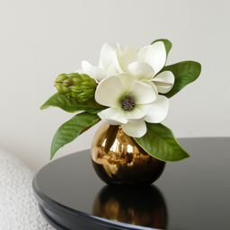 Fashionable Artificial Flowers in Vase Faux Magnolia Gold Glass Ball Vase Set - thumbnail 3