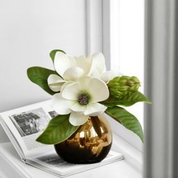 Fashionable Artificial Flowers in Vase Faux Magnolia Gold Glass Ball Vase Set - thumbnail 2