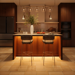 "Modern 72"" Faux Travertine Sintered Stone Kitchen Island with Storage & LED Light" - thumbnail 3