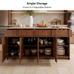 "Modern 72"" Faux Travertine Sintered Stone Kitchen Island with Storage & LED Light" - thumbnail 7
