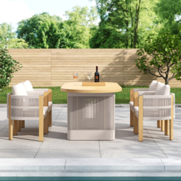 7 PCS Outdoor Extendable Dining Set, Farmhouse Style Extendable Outdoor & Yard Dining Table Set with 6 Woven Armchairs for 4 to 6 Person - thumbnail 3