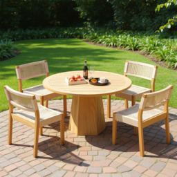 5 PCS Teak Patio Outdoor Dining Table Set with 4 Chairs Exterior Furniture for 4 Person - thumbnail 2