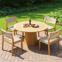 5 PCS Teak Patio Outdoor Dining Table Set with 4 Chairs Exterior Furniture for 4 Person - thumbnail 1