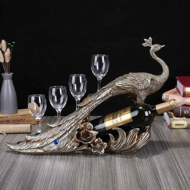 Vintage Peacock Wine Glass Rack Tabletop Wine Bottle Holder in Antique Silver - image 1