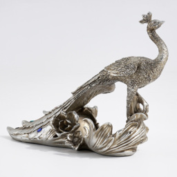 Vintage Peacock Wine Glass Rack Tabletop Wine Bottle Holder in Antique Silver - thumbnail 9