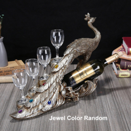 Vintage Peacock Wine Glass Rack Tabletop Wine Bottle Holder in Antique Silver - thumbnail 5