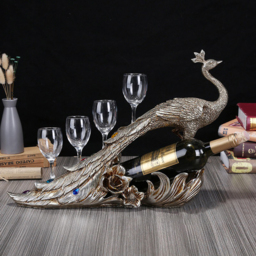 Vintage Peacock Wine Glass Rack Tabletop Wine Bottle Holder in Antique Silver - thumbnail 1
