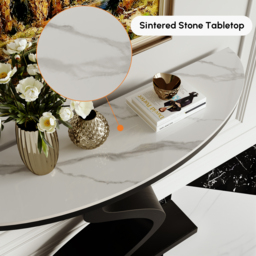 Curved Console Table with Sintered Stone Top Half Moon Shape Entryway Furniture in White & Black (100 cm Wide) - thumbnail 6
