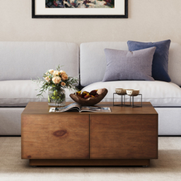90 cm Square Pine Wood Block Coffee Table with 4 Drawers - thumbnail 3