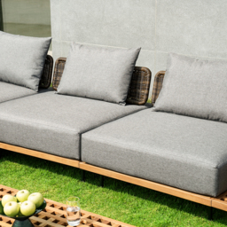 Propane Gas Fire Pit Table with Glass Wind Guard & Gray Outdoor Sectional Sofa Set - thumbnail 5