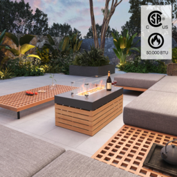 Propane Gas Fire Pit Table with Glass Wind Guard & Gray Outdoor Sectional Sofa Set - thumbnail 2
