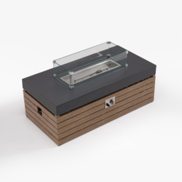 Propane Gas Fire Pit Table with Glass Wind Guard & Gray Outdoor Sectional Sofa Set - thumbnail 9