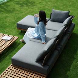 Propane Gas Fire Pit Table with Glass Wind Guard & Gray Outdoor Sectional Sofa Set - thumbnail 4