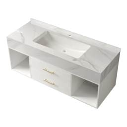 "39.4"" Floating Bathroom Vanity White with Cultured Marble Vessel Sink with 2 Drawers" - thumbnail 7