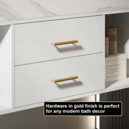 "39.4"" Floating Bathroom Vanity White with Cultured Marble Vessel Sink with 2 Drawers" - thumbnail 8