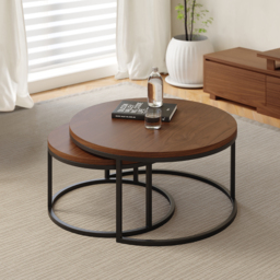 Living Room Cabinet Set Walnut Rectangle Extendable TV Stand & Round Nesting Coffee Table Set - thumbnail 7