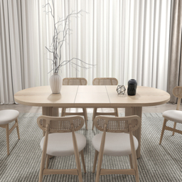 Fluve 160 cm - 200 cm Oval Extendable Whitewash Dining Table Butterfly Leaf 6-10 Seater - thumbnail 6