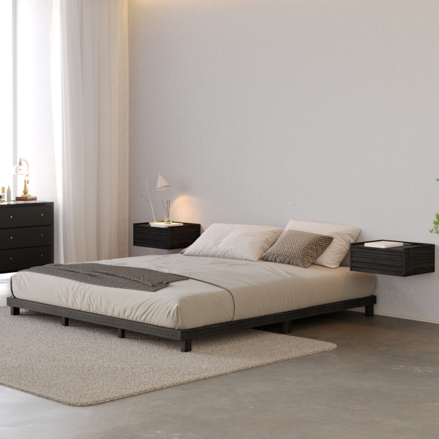 Japanese Style Queen Low Bed Frame Black Floor Bed - image 1