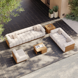 Resaro 9-Piece Outdoor Modular Natural Teak Sectional Fluted Sofa Set - thumbnail 4