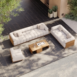Resaro 9-Piece Outdoor Modular Natural Teak Sectional Fluted Sofa Set - thumbnail 3