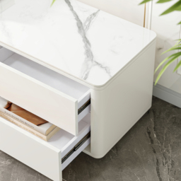 2200mm White Wood Rectangle TV Stand Sintered Stone Top 4-Drawer Glass Doors Cabinet - thumbnail 7