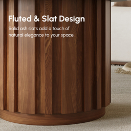 Aura 2 Piece Set Ash Wood Slatted Round Coffee Table with Sintered Stone Top ( 50 - 70 cm ) - thumbnail 7
