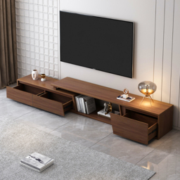 1194 mm Walnut Coffee Table Rectangular Block Living Room Table with Storage Walnut Rectangle Extendable TV Stand with 3 Drawers Up to 3048 mm - thumbnail 4