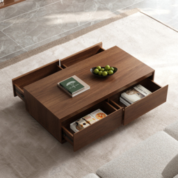 1194 mm Walnut Coffee Table Rectangular Block Living Room Table with Storage Walnut Rectangle Extendable TV Stand with 3 Drawers Up to 3048 mm - thumbnail 8