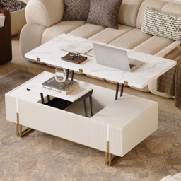 Grovyn Fluted  Lift-Top Coffee Table with 2 Drawers-120 cm