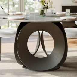 "51"" Round Gray Dining Table with Faux Marble Top & Carbon Steel Base" - thumbnail 8